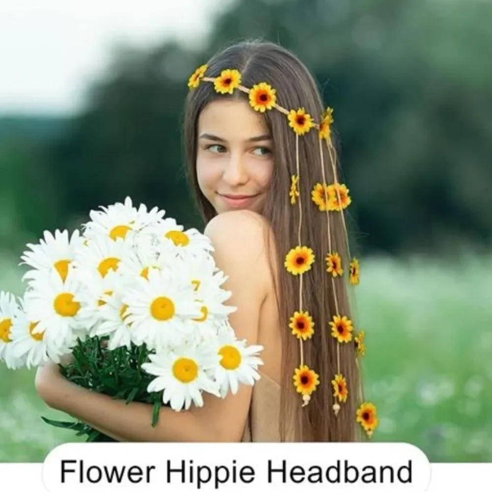 Flower Child Orange Brown Sunflower Headpiece Crown Beaded Flowing Headband NEW
